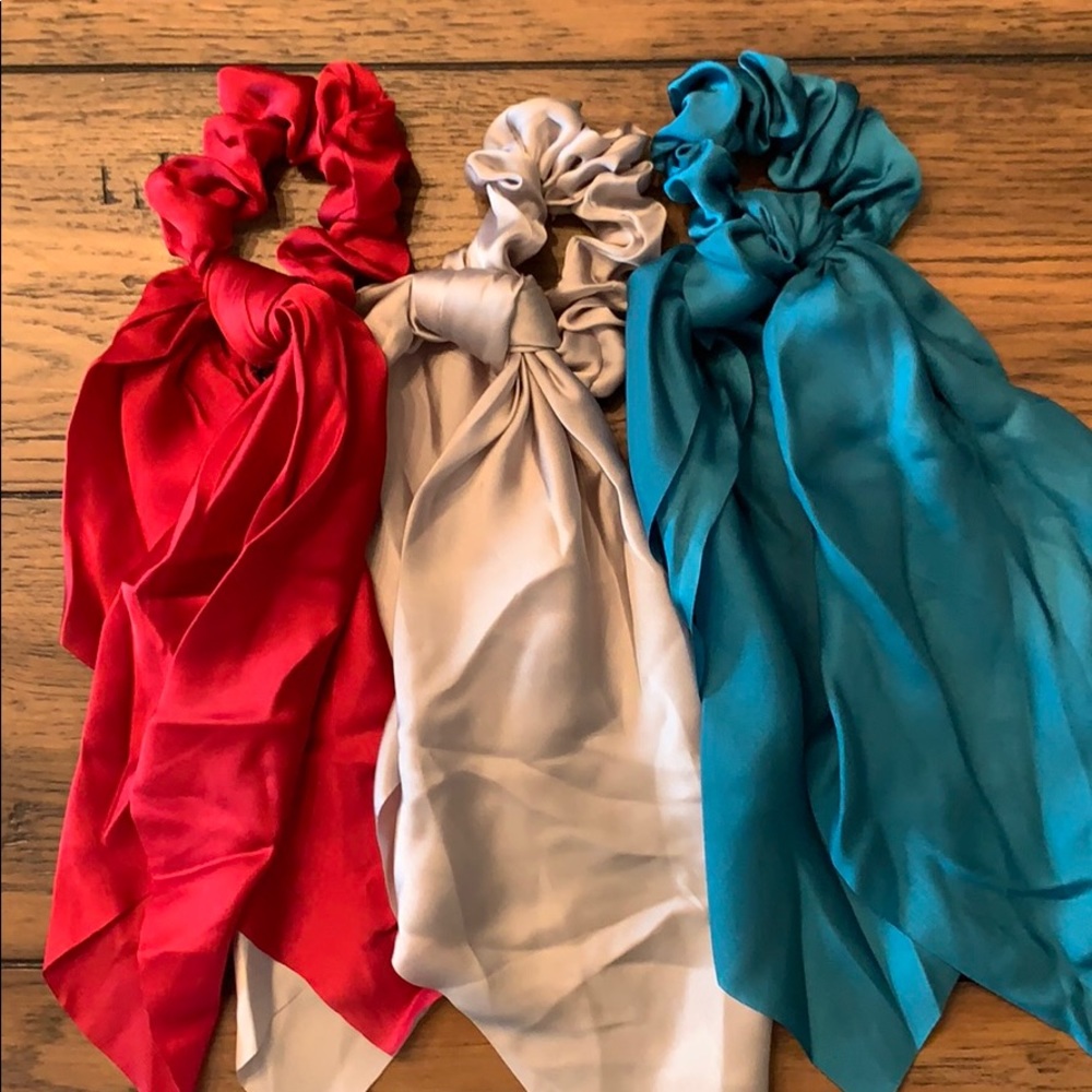 Three hair scrunchie scarves